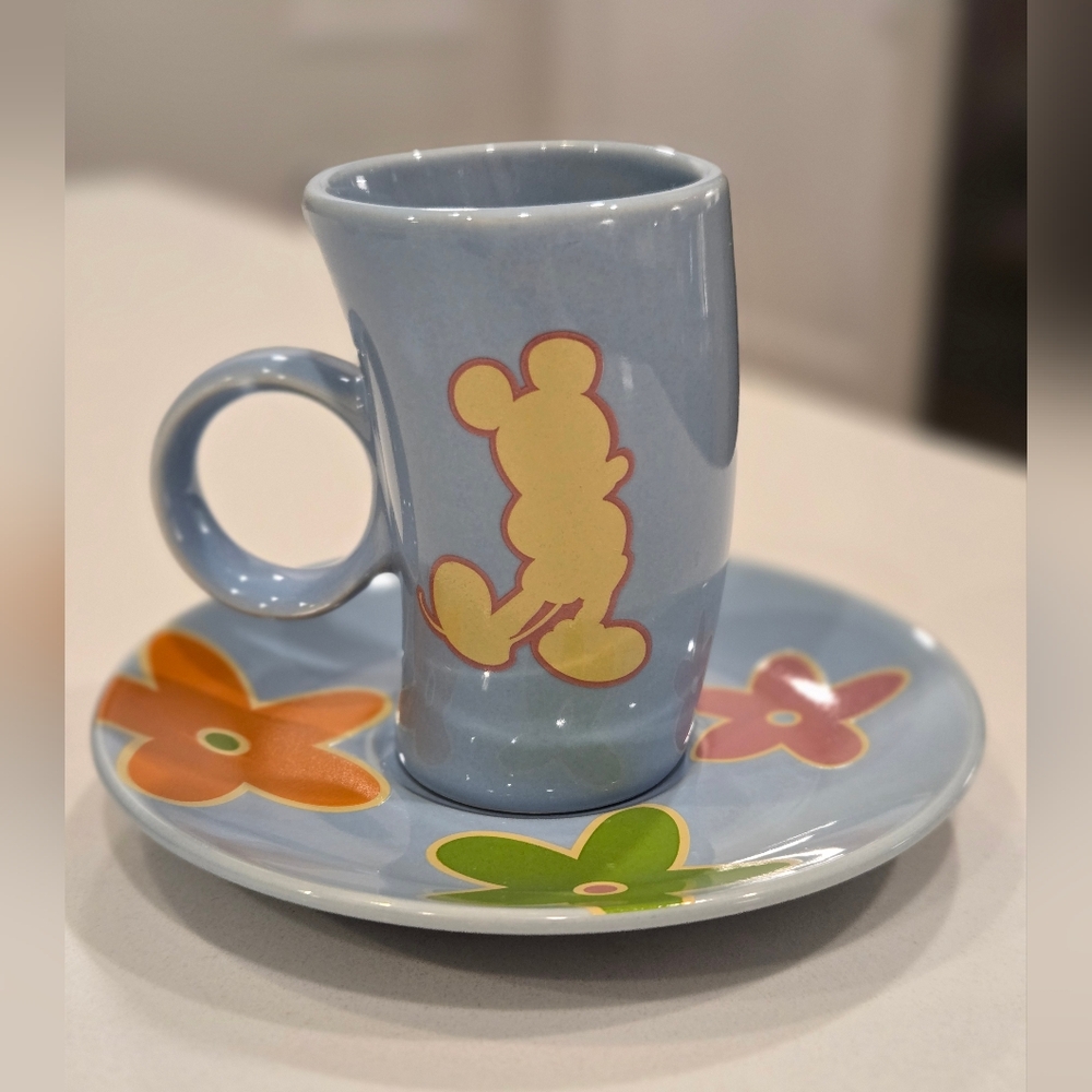 RARE Disney Blue Floral Espresso Cups & Saucers